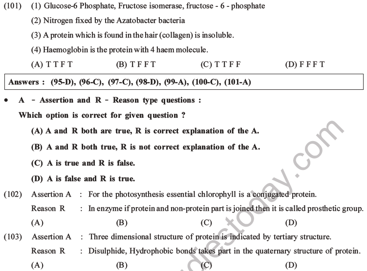 NEET Biology Biomolecules MCQs Set D, Multiple Choice Questions